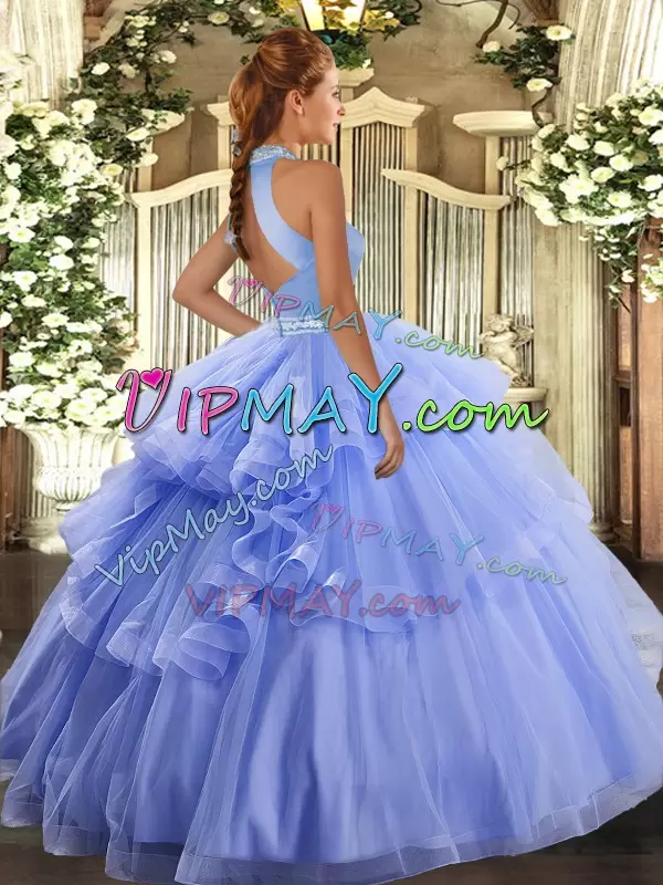 Superior Floor Length Rose Pink Ball Gown Prom Dress Tulle Sleeveless Beading and Ruffles