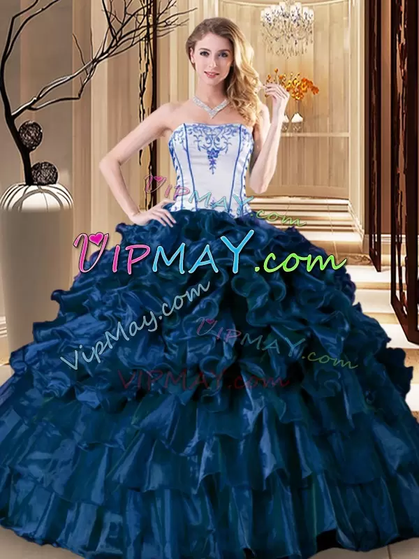 Deluxe Teal Ball Gowns Pick Ups Quinceanera Gowns Lace Up Organza Sleeveless Floor Length