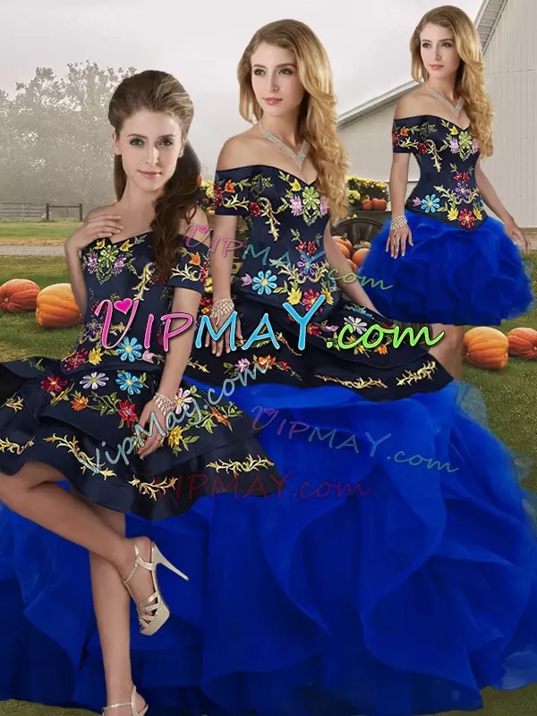 royal disney quinceanera dress,in royal blue quinceanera dress,off shoulder quinceanera dress,short sleeves quinceanera dress,floral embroidery quinceanera dress,bridal gown with detachable skirt,2 piece detachable skirt quinceanera dress,quinceanera dress with detachable skirt,four pieces quinceanera dress,modern mexican quinceanera dress,multi colored quinceanera dress,