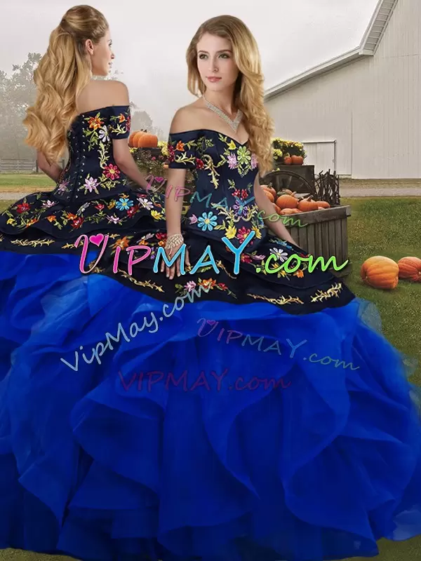 royal disney quinceanera dress,in royal blue quinceanera dress,off shoulder quinceanera dress,short sleeves quinceanera dress,floral embroidery quinceanera dress,bridal gown with detachable skirt,2 piece detachable skirt quinceanera dress,quinceanera dress with detachable skirt,four pieces quinceanera dress,modern mexican quinceanera dress,multi colored quinceanera dress,