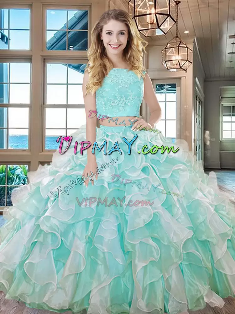 Sleeveless Bateau Lace and Ruffles Lace Up 15 Quinceanera Dress