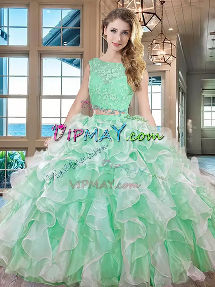 Sleeveless Bateau Lace and Ruffles Lace Up 15 Quinceanera Dress