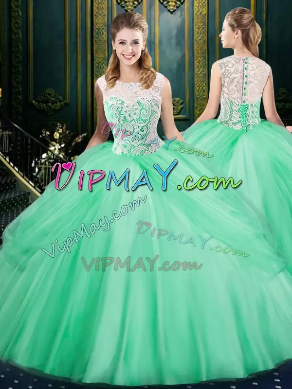 Custom Fit Floor Length Ball Gowns Sleeveless Apple Green Quince Ball Gowns Lace Up