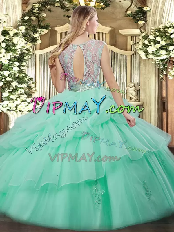 Dazzling Floor Length Watermelon Red Vestidos de Quinceanera Tulle Sleeveless Beading and Ruffled Layers