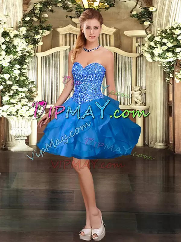 Dramatic Blue Sweetheart Lace Up Beading and Ruffles Quinceanera Dresses Sleeveless