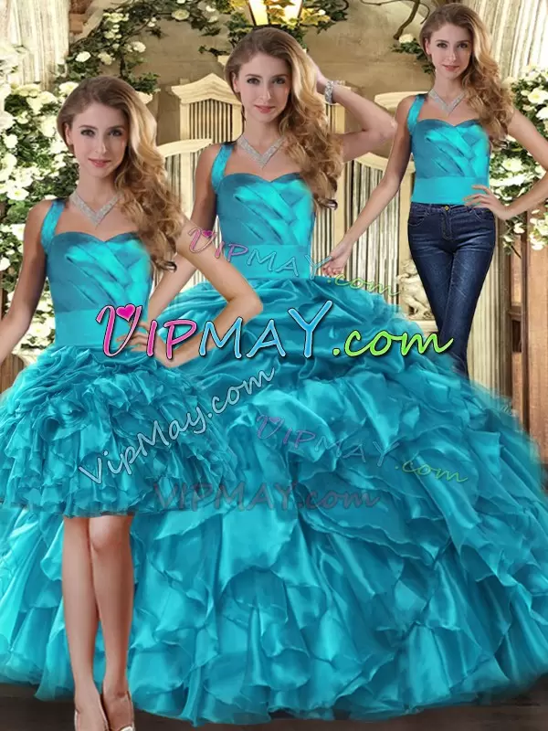 Sophisticated Sleeveless Halter Top Ruffles and Pick Ups Lace Up Vestidos de Quinceanera