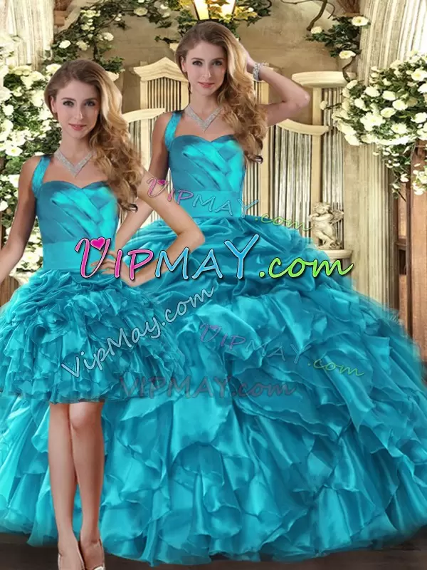 Sophisticated Sleeveless Halter Top Ruffles and Pick Ups Lace Up Vestidos de Quinceanera