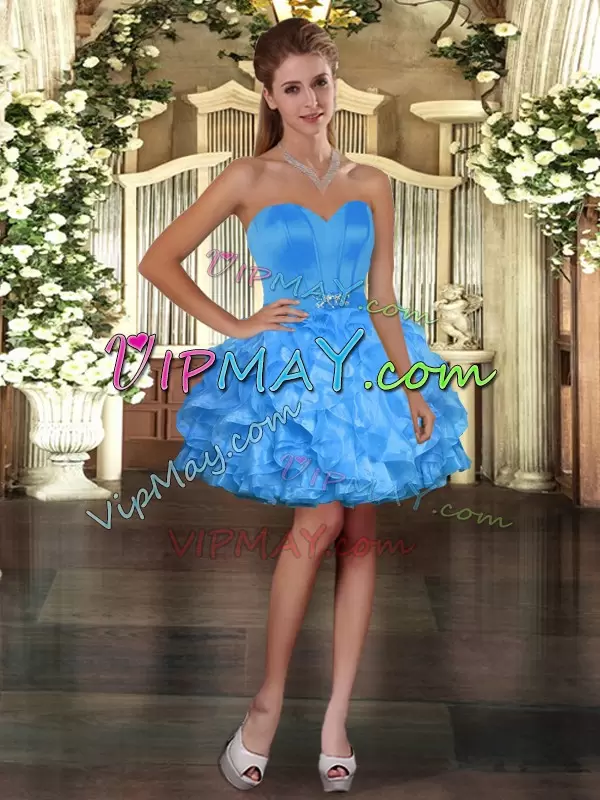 Baby Blue Ball Gowns Sweetheart Sleeveless Organza Floor Length Lace Up Ruffles Sweet 16 Dresses