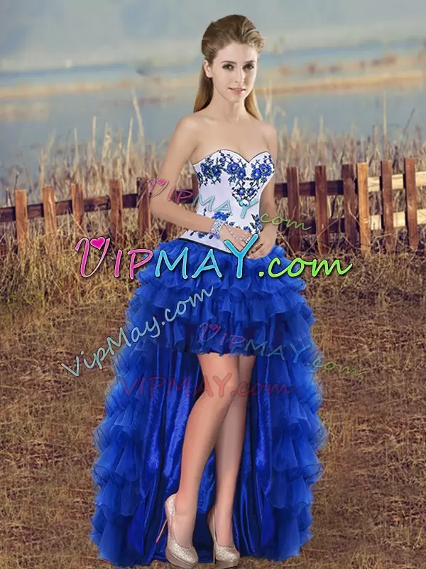 Sleeveless Sweetheart Lace Up Floor Length Embroidery and Ruffled Layers and Bowknot 15 Quinceanera Dress Sweetheart