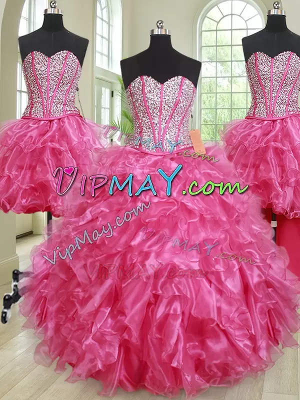 Best Floor Length Ball Gowns Sleeveless Hot Pink Vestidos de Quinceanera Lace Up