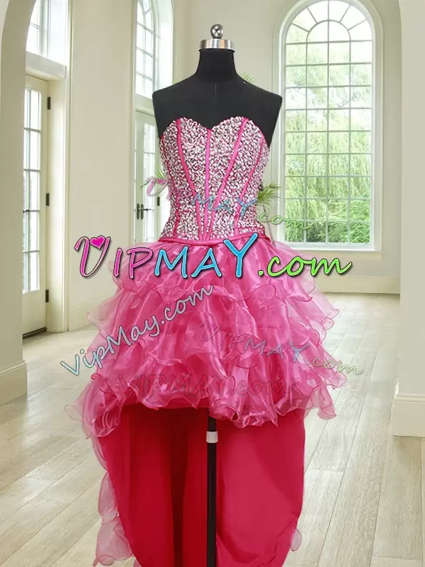 Best Floor Length Ball Gowns Sleeveless Hot Pink Vestidos de Quinceanera Lace Up