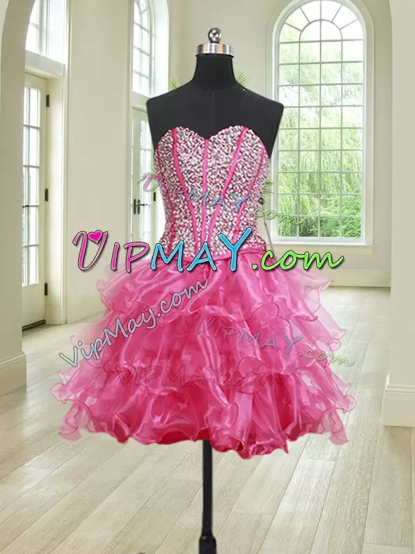 Best Floor Length Ball Gowns Sleeveless Hot Pink Vestidos de Quinceanera Lace Up