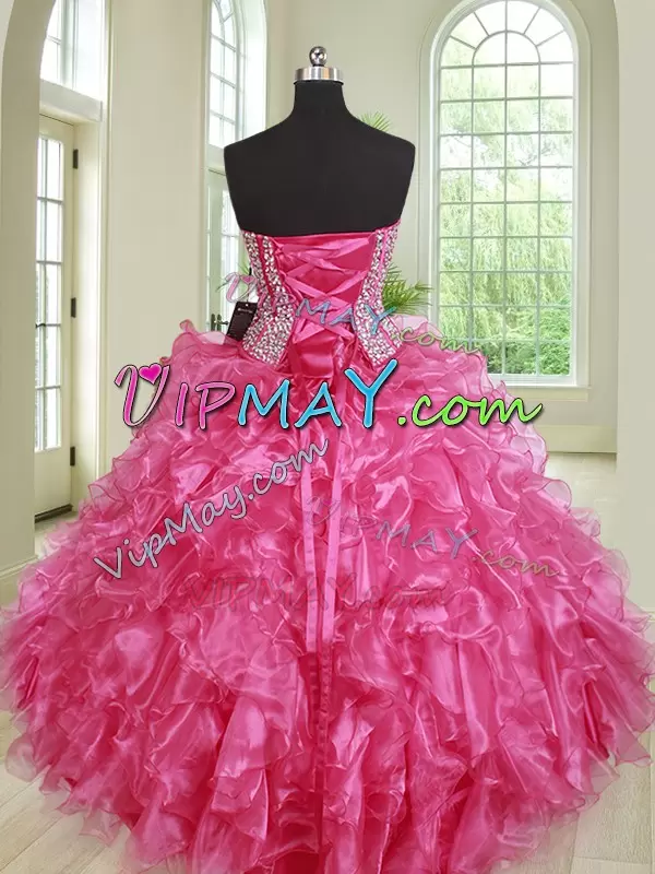 Best Floor Length Ball Gowns Sleeveless Hot Pink Vestidos de Quinceanera Lace Up