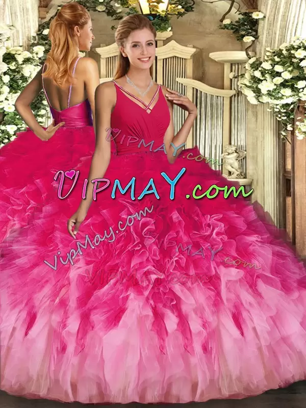 Fitting Sleeveless V-neck Ruffles Backless Quinceanera Dresses