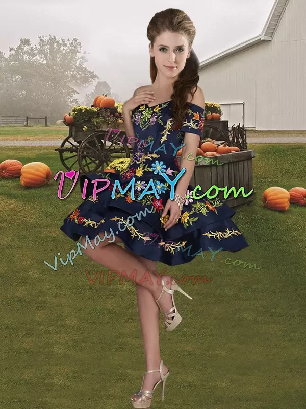 Exceptional Royal Blue Off The Shoulder Neckline Embroidery Sweet 16 Quinceanera Dress Sleeveless Lace Up