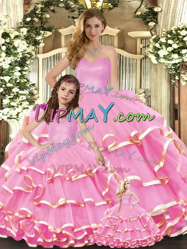 Discount Ball Gowns Quinceanera Gown Rose Pink Sweetheart Organza Sleeveless Floor Length Lace Up