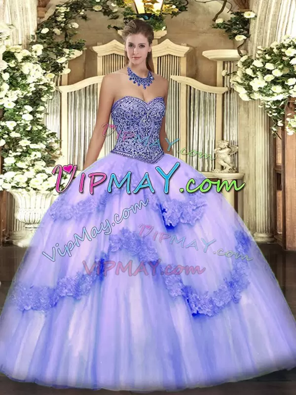 Floor Length Lavender Vestidos de Quinceanera Sweetheart Sleeveless Lace Up