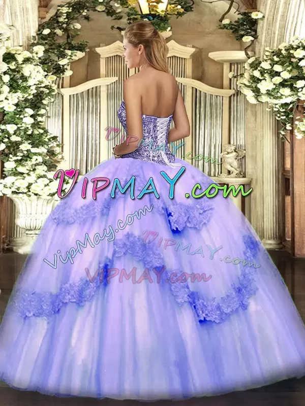 Floor Length Lavender Vestidos de Quinceanera Sweetheart Sleeveless Lace Up