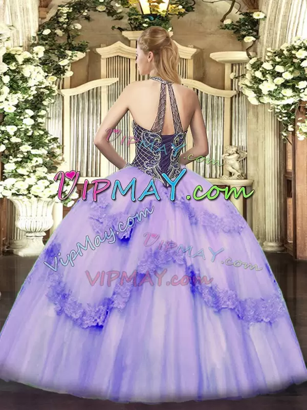 Perfect Lavender Lace Up Quinceanera Gowns Beading and Appliques Sleeveless Floor Length