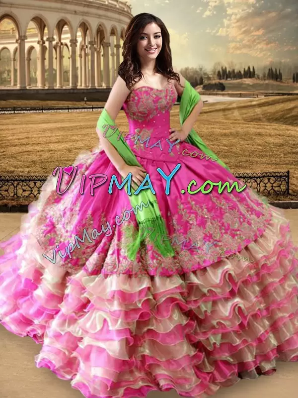 Charming Floor Length Hot Pink Quinceanera Dresses Sweetheart Sleeveless Lace Up