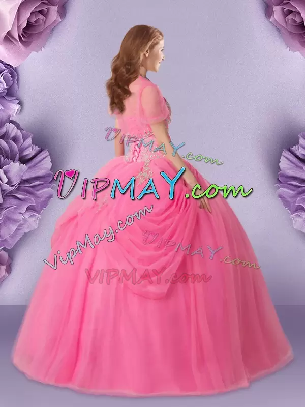 Floor Length Ball Gowns Sleeveless Rose Pink Quince Ball Gowns Lace Up