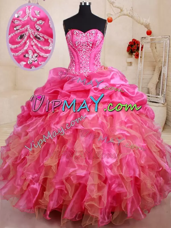 Perfect Floor Length Ball Gowns Sleeveless Hot Pink 15 Quinceanera Dress Lace Up