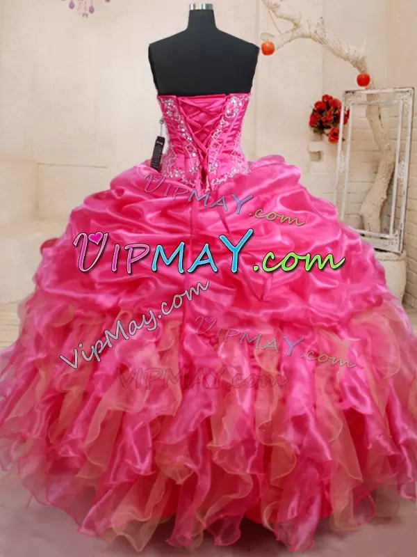 Perfect Floor Length Ball Gowns Sleeveless Hot Pink 15 Quinceanera Dress Lace Up