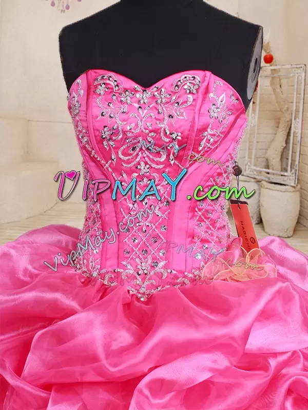 Perfect Floor Length Ball Gowns Sleeveless Hot Pink 15 Quinceanera Dress Lace Up