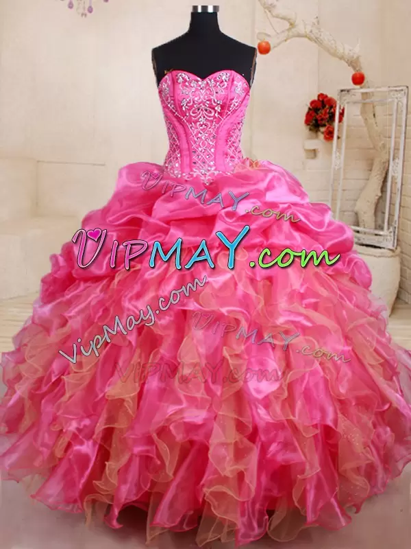 Perfect Floor Length Ball Gowns Sleeveless Hot Pink 15 Quinceanera Dress Lace Up