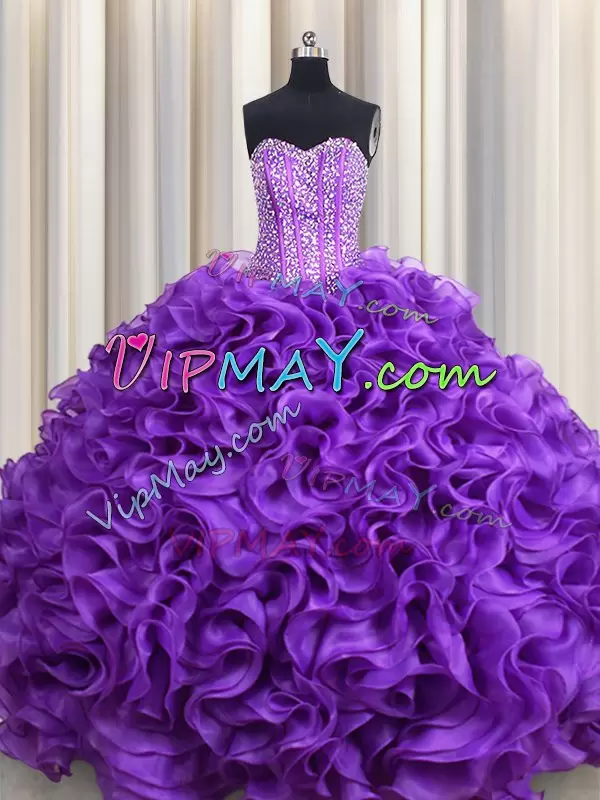 Deluxe Fabric With Rolling Flowers Sleeveless Floor Length Quinceanera Gown and Beading