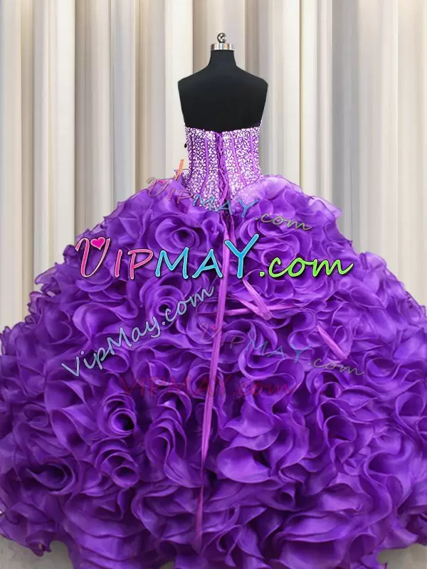 Deluxe Fabric With Rolling Flowers Sleeveless Floor Length Quinceanera Gown and Beading