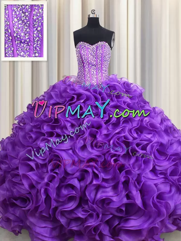 Deluxe Fabric With Rolling Flowers Sleeveless Floor Length Quinceanera Gown and Beading