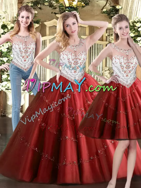 Beading Sweet 16 Dress Wine Red Zipper Sleeveless Floor Length