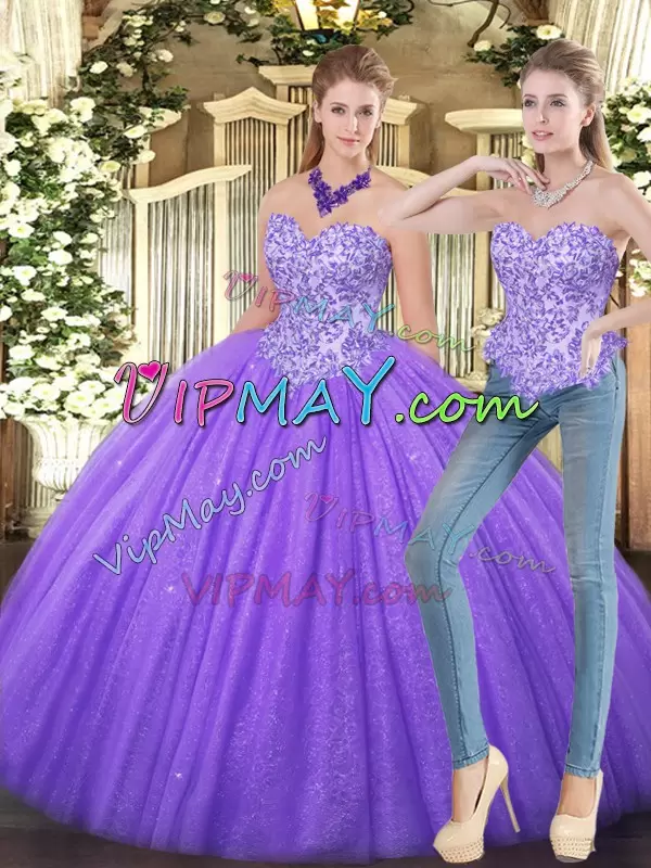 Fashionable Eggplant Purple Sweetheart Neckline Appliques Quinceanera Dress Sleeveless Zipper