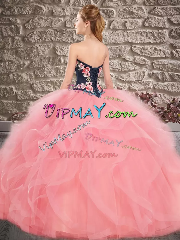 Popular Sweetheart Sleeveless Sweet 16 Quinceanera Dress Floor Length Beading and Embroidery Blue Tulle