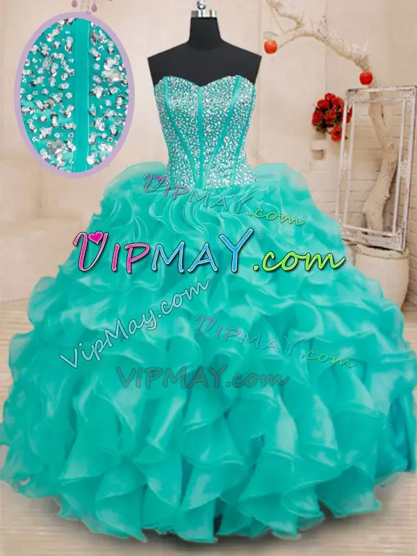 Trendy Sleeveless Sweetheart Beading and Ruffles Lace Up Quinceanera Dress