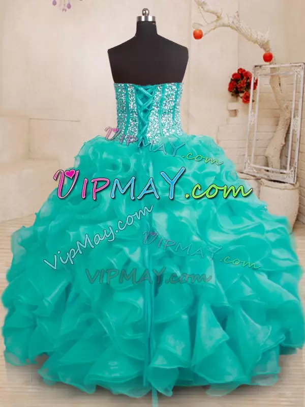 Trendy Sleeveless Sweetheart Beading and Ruffles Lace Up Quinceanera Dress