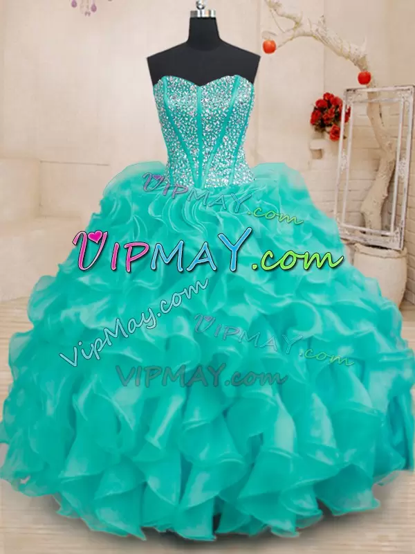 Trendy Sleeveless Sweetheart Beading and Ruffles Lace Up Quinceanera Dress