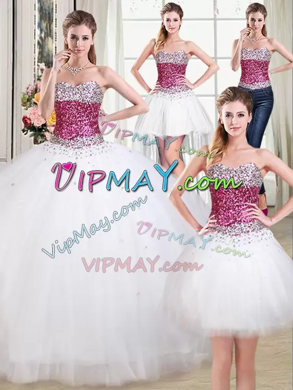 Top Selling White Sleeveless Tulle Lace Up 15th Birthday Dress for Military Ball and Sweet 16 and Quinceanera