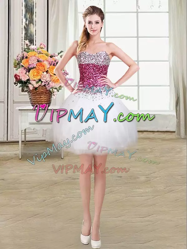 Top Selling White Sleeveless Tulle Lace Up 15th Birthday Dress for Military Ball and Sweet 16 and Quinceanera