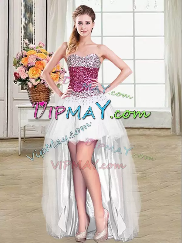 Top Selling White Sleeveless Tulle Lace Up 15th Birthday Dress for Military Ball and Sweet 16 and Quinceanera