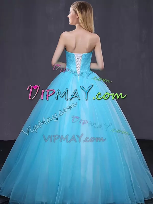 Superior Sleeveless Strapless Lace Up Floor Length Appliques 15th Birthday Dress Strapless