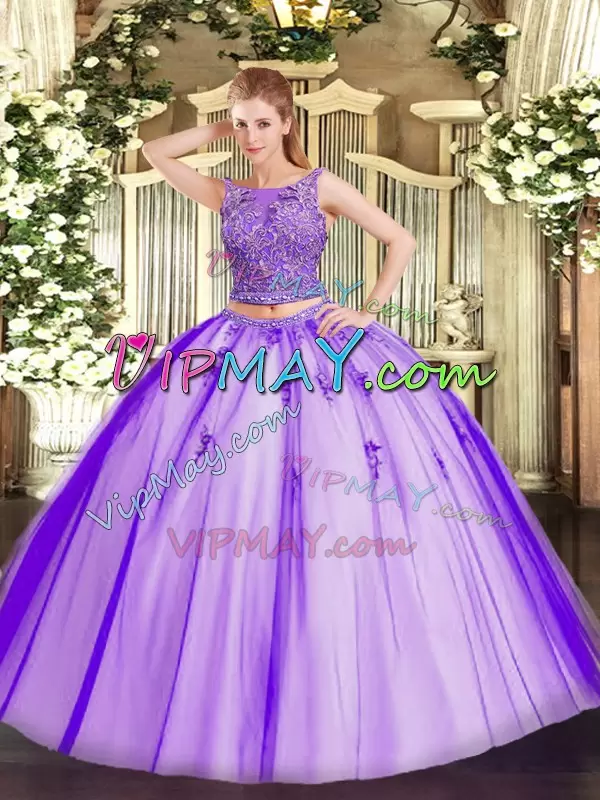 Glorious Sleeveless Scoop Beading and Appliques Lace Up Sweet 16 Dresses