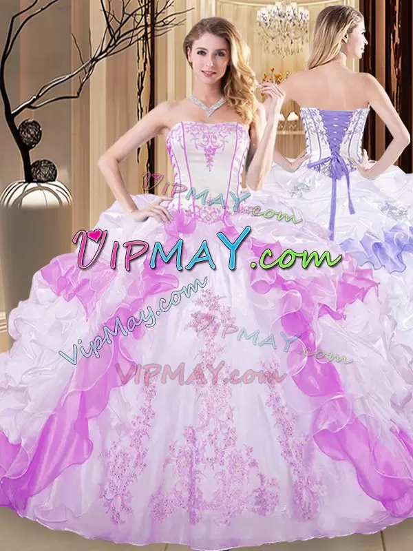 Multi-color Lace Up Sweet 16 Dresses Embroidery and Ruffled Layers Sleeveless Floor Length