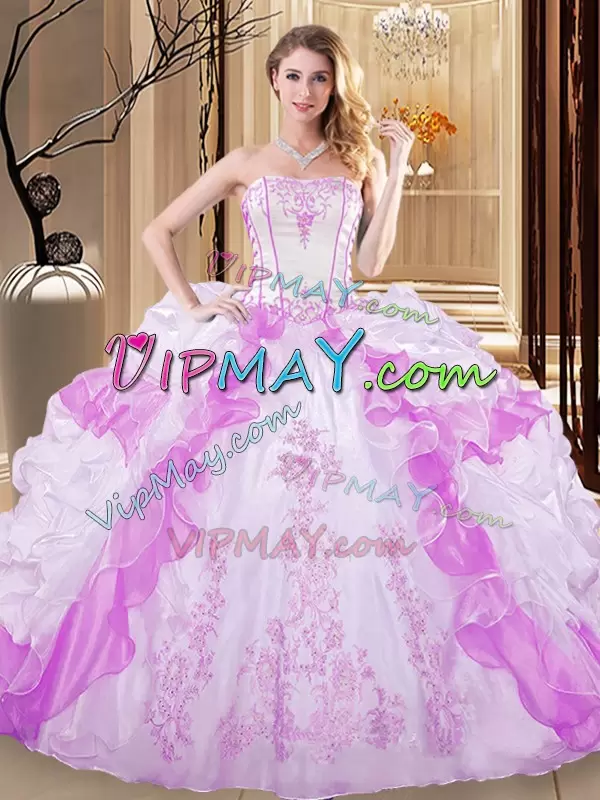 Multi-color Lace Up Sweet 16 Dresses Embroidery and Ruffled Layers Sleeveless Floor Length