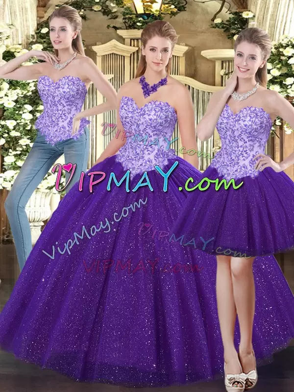 Purple Sweetheart Lace Up Beading Quinceanera Gowns Sleeveless