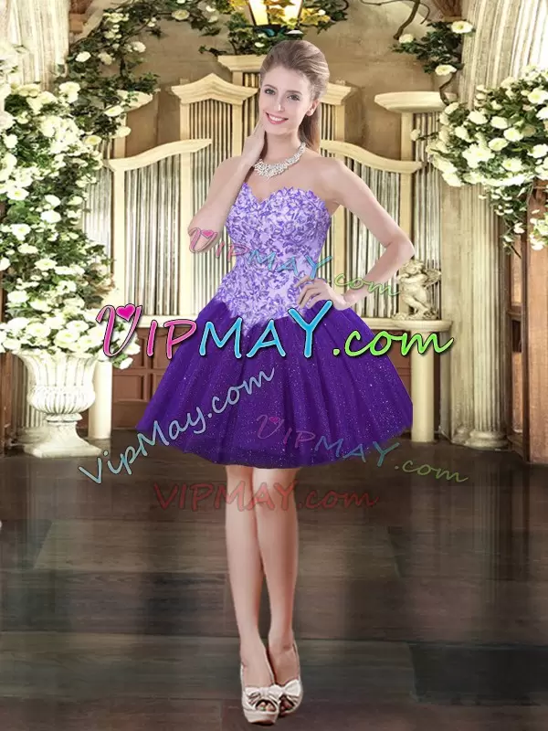 Purple Sweetheart Lace Up Beading Quinceanera Gowns Sleeveless