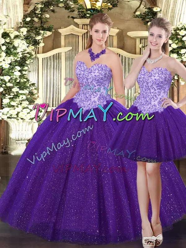 Purple Sweetheart Lace Up Beading Quinceanera Gowns Sleeveless