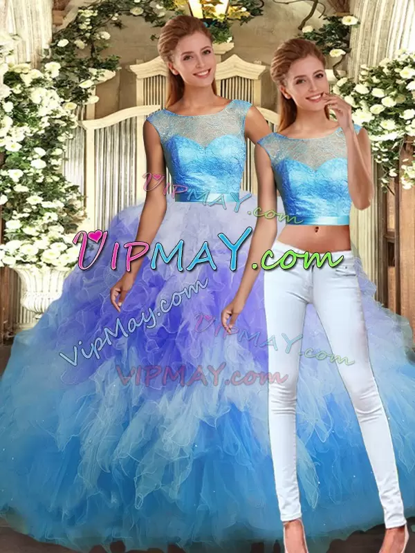 Sleeveless Scoop Lace and Ruffles Backless Quinceanera Dresses