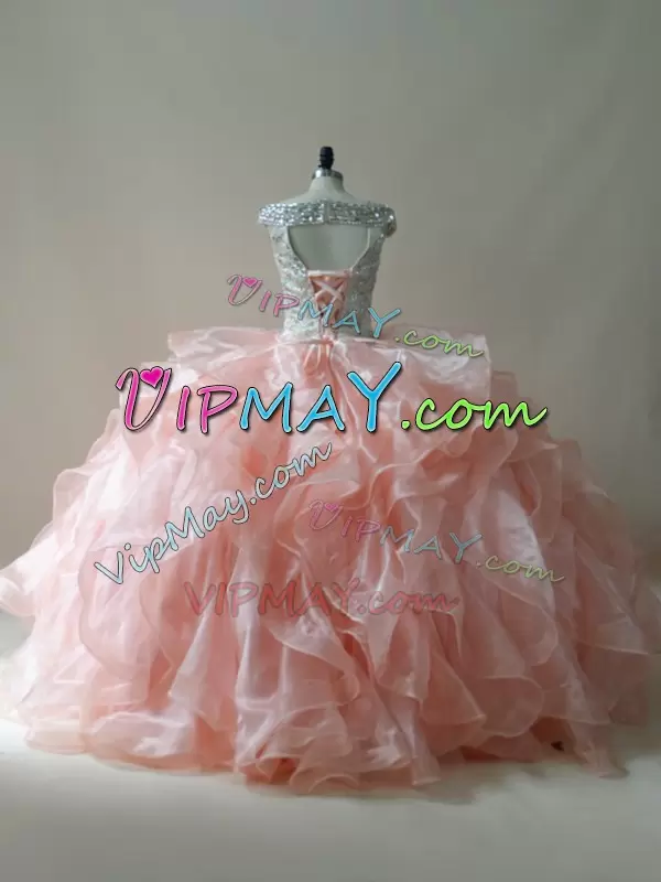 Floor Length Ball Gowns Sleeveless Peach 15th Birthday Dress Zipper